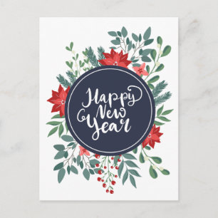 Weihnachtsfloral Happy New Year Feiertagspostkarte