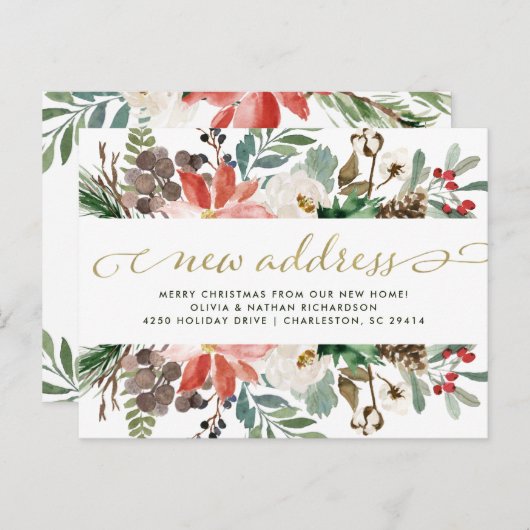 Weihnachtsfloral | Hübsche Urlaubsbewegung Ankündigungspostkarte (Vorne/Hinten)