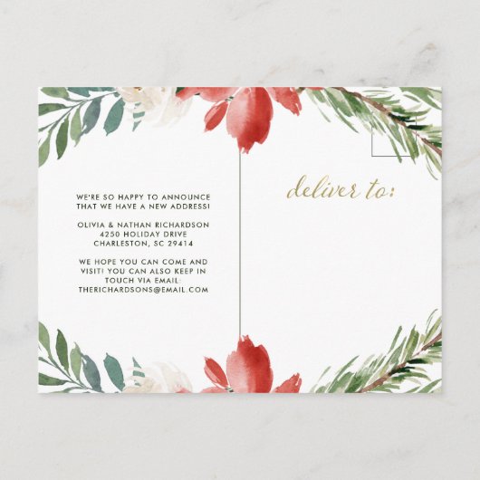 Weihnachtsfloral | Hübsche Urlaubsbewegung Ankündigungspostkarte (Rückseite)