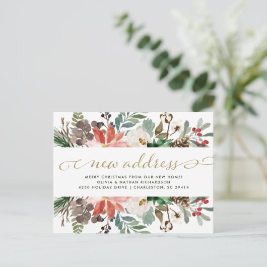 Weihnachtsfloral | Hübsche Urlaubsbewegung Ankündigungspostkarte (Stehend Vorderseite)