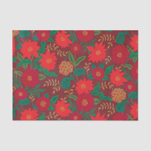 Weihnachtsfloral Poinsettia Red Gold Seidenpapier (Vorderseite)