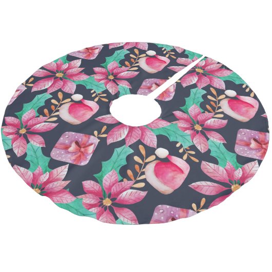 Weihnachtsfloral Polyester Weihnachtsbaumdecke (Schrägansicht)