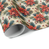 Weihnachtsflorale Poinsettia Holiday Wrapping Geschenkpapier (Rolleneckpunkt)