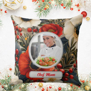Weihnachtsflorales personalisiertes Chef-Mom-Foto Kissen