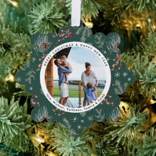 Weihnachtsfloristik   Rote & Grüne Botanische Foto Ornament Karte