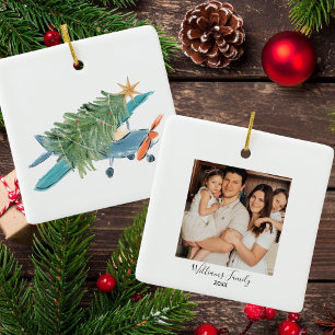 Weihnachtsflugzeug Baum & Foto Einfache Luftfahrt Keramikornament