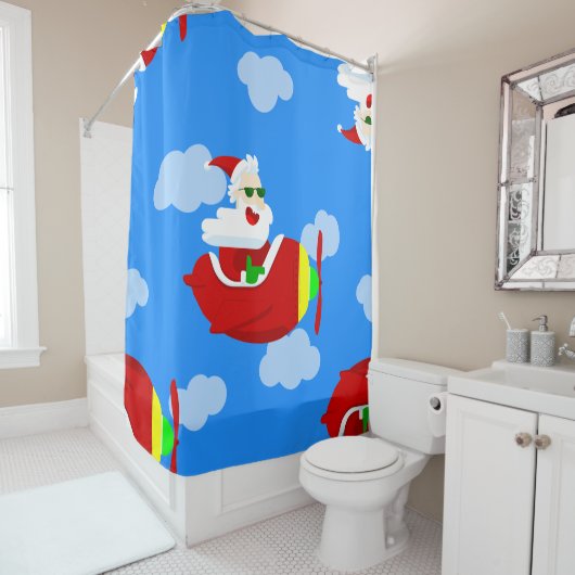 Weihnachtsflugzeug-Pilot santa Wolken Duschvorhang (Beispiel)