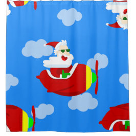 Weihnachtsflugzeug-Pilot santa Wolken Duschvorhang