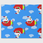 Weihnachtsflugzeug-Pilot santa Wolken Geschenkpapier (Flach)