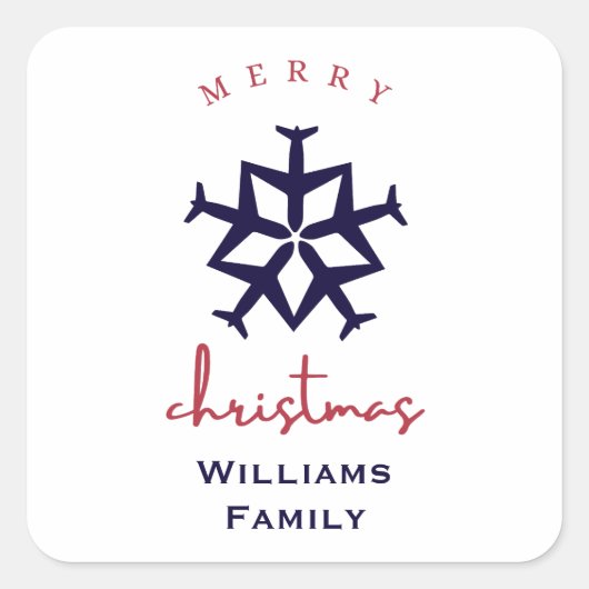 Weihnachtsflugzeug Snowflage Minimalistische Luftf Quadratischer Aufkleber (Vorderseite)