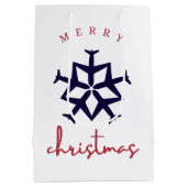 Weihnachtsflugzeug Snowflake Foto Funny Aviation Mittlere Geschenktüte (Rückseite)