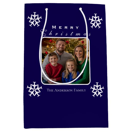 Weihnachtsflugzeug Snowflake Foto Funny Custom Mittlere Geschenktüte (Vorderseite)