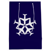 Weihnachtsflugzeug Snowflake Foto Funny Custom Mittlere Geschenktüte (Rückseite)