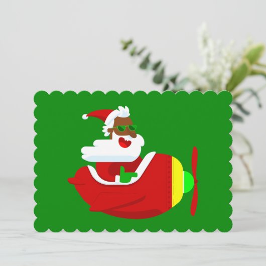 Weihnachtsflugzeugpilot Black Santa Einladung (Stehend Vorderseite)