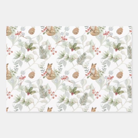 Weihnachtsfocken, Kiefernzweige, Beeren Geschenkpapier Set (Vorderseite 3)