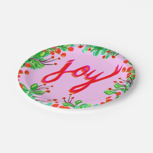 Weihnachtsfoliage - Freude Pappteller (Schrägansicht)