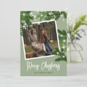 Weihnachtsfolien des modernen grünen Fotos Feiertagskarte (Stehend Vorderseite)