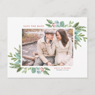 Weihnachtsfolien-Foto in Aquarellen Save the Date Ankündigungspostkarte