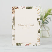 Weihnachtsfolien Pinecone Save the Date Karte (Stehend Vorderseite)