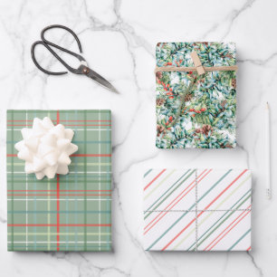 Weihnachtsfolien, Streifen und Kariert Geschenkpapier Set