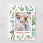 Weihnachtsfolien und Holly-Frame-Foto Feiertagskarte (Vorderseite)