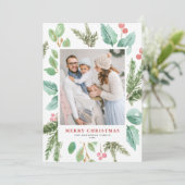 Weihnachtsfolien und Holly-Frame-Foto Feiertagskarte (Stehend Vorderseite)