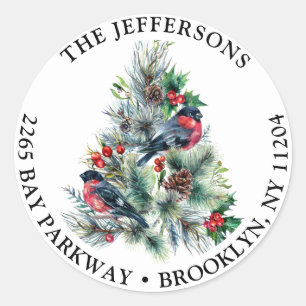 Weihnachtsfolien und Red Bird-Rücksendeadresse Runder Aufkleber