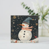 WeihnachtsFolklore Snowman Art Feiertagskarte (Stehend Vorderseite)