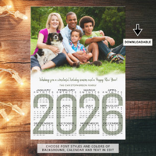Weihnachtsfoto 2026 Kalender Neujahr Grün Feiertagskarte