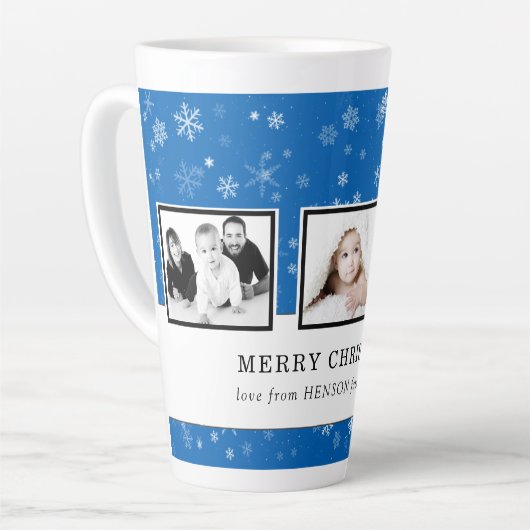 Weihnachtsfoto Collage Blue Snowflake Familie Milchtasse (Linke Ecke)