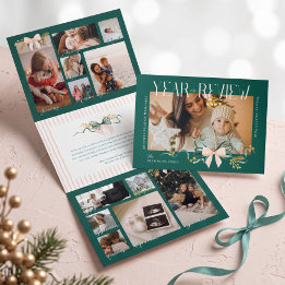 Weihnachtsfoto-Collage Eleganter Bogen Jahresrückb Dreifach Gefaltete Urlaubskarte