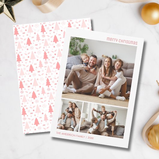 Weihnachtsfoto Collage Family Pink Feiertagskarte