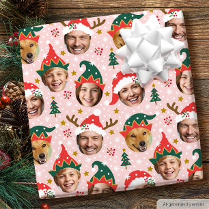 Weihnachtsfoto Collage Funny Funny Face Pink Geschenkpapier