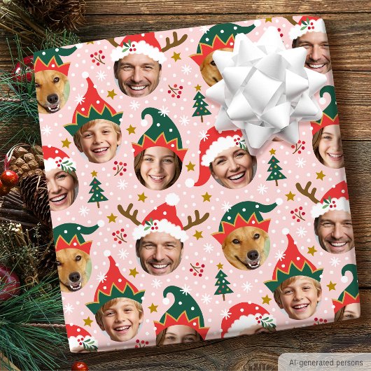 Weihnachtsfoto Collage Funny Funny Face Pink Geschenkpapier