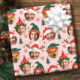 Weihnachtsfoto Collage Funny Funny Face Pink Geschenkpapier