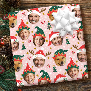 Weihnachtsfoto Collage Funny Funny Face Pink Geschenkpapier