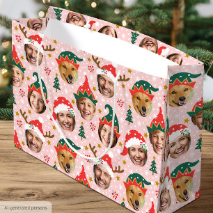 Weihnachtsfoto Collage Funny Funny Face Pink Große Geschenktüte