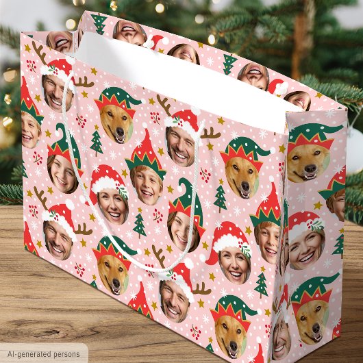 Weihnachtsfoto Collage Funny Funny Face Pink Große Geschenktüte