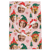 Weihnachtsfoto Collage Funny Funny Face Pink Mittlere Geschenktüte (Vorderseite)