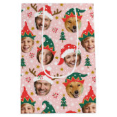 Weihnachtsfoto Collage Funny Funny Face Pink Mittlere Geschenktüte (Rückseite)