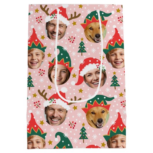 Weihnachtsfoto Collage Funny Funny Face Pink Mittlere Geschenktüte (Rückseite)