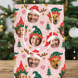 Weihnachtsfoto Collage Funny Funny Face Pink Mittlere Geschenktüte