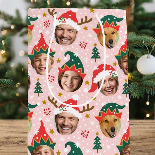 Weihnachtsfoto Collage Funny Funny Face Pink Mittlere Geschenktüte