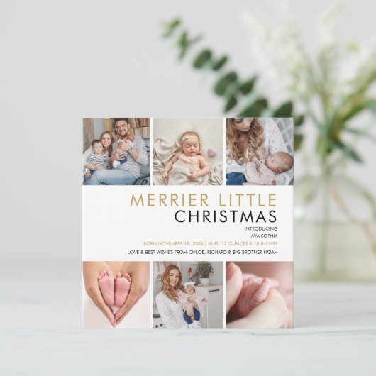 Weihnachtsfoto Collage Geburtserklärung Feiertagskarte (Stehend Vorderseite)