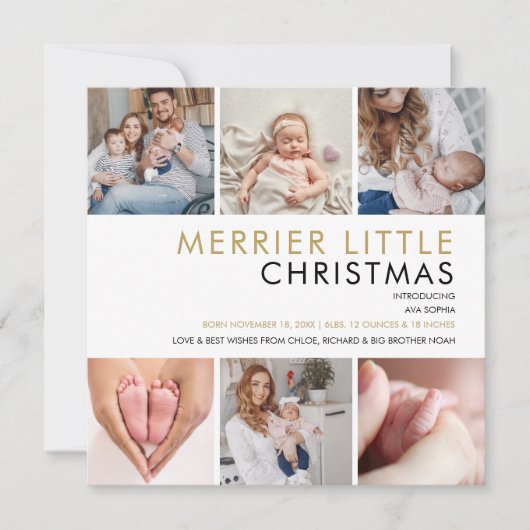 Weihnachtsfoto Collage Geburtserklärung Feiertagskarte (Vorderseite)