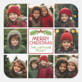 Weihnachtsfoto Collage mit rustikalem Pine Quadratischer Aufkleber (Vorderseite)