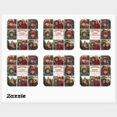 Weihnachtsfoto Collage mit rustikalem Pine Quadratischer Aufkleber (Blatt)