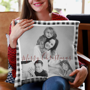 Weihnachtsfoto Collage Schwarz-weiß Kariert Gingha Kissen