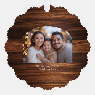 Weihnachtsfoto der Familie Wide Arch auf Holzmaser Ornament Karte