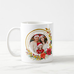 Weihnachtsfoto - Familie mit goldenem Glitterkranz Kaffeetasse
